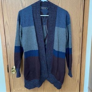 Peruvian Connection 100% Alpaca Striped Cardigan Sweater w/ Design on Back